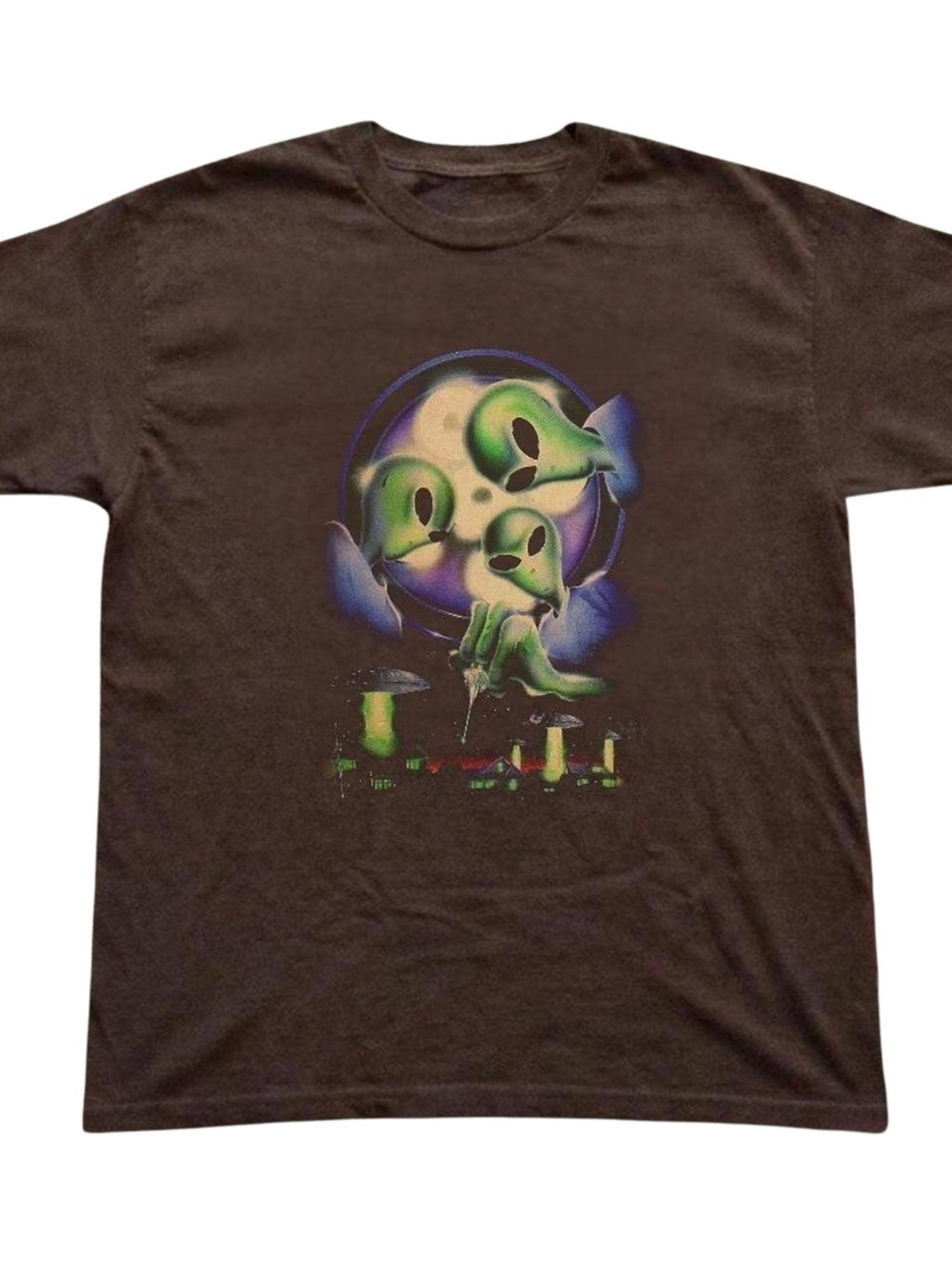 Gildan Brown Graphic T‑Shirt with Neon Alien Print